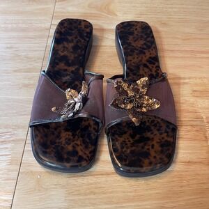 Stefani Womens Tortoise Shell Butterfly Mesh Slide Sandals Brown Square Toe 10.5